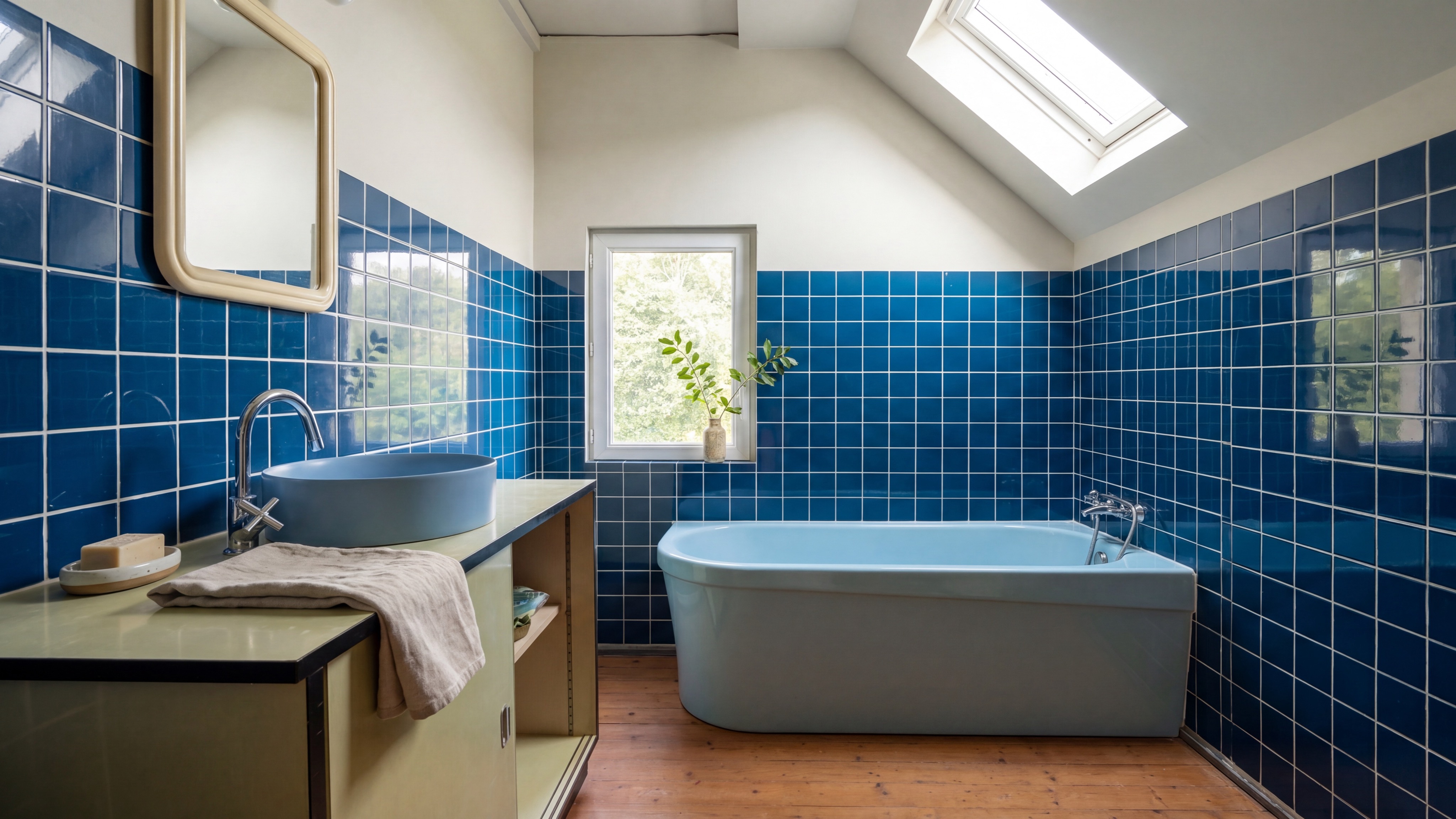 Salle de bain bleue